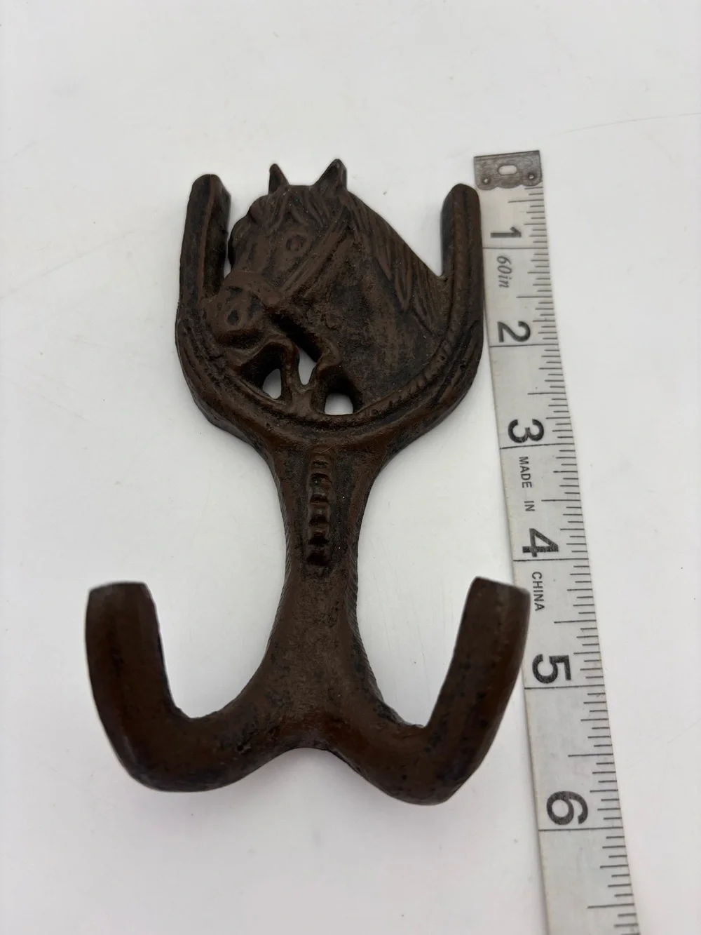 Vintage Heavy Cast Iron Horse and Horse Shoe Two-Prong Wall Hook